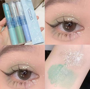 Ombre à paupières OEM pigment humide finition lumineuse <span class=keywords><strong>fard</strong></span> à paupières liquide à double tête bleu et <span class=keywords><strong>vert</strong></span> 2 en 1 pour les tons de peau foncés et clairs - Product Image 2