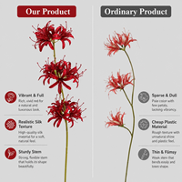3 Têtes de Lys Araignée Rouge Artificiel (Lycoris Radiata) en Gros pour Mariage, Maison, Hôtel, Jardin, Décoration Florale