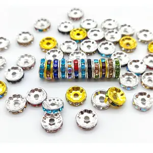 Hot Selling 50pcs 10mm Silver Gold Color Rhinestone Rondelles Crystal Loose Spacer Beads For Diy Jewelry Making Accessories