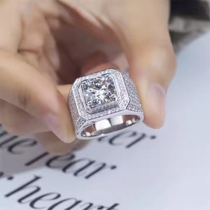 Designer <b>Men's</b> VVS Lab Grown Moissanite <b>Silver</b> <b>Ring</b> Certified IGI India Fully Iced Hip Hop Style <b>Wedding</b> Party Bezel Setting - Product Image 2