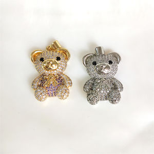 שרשרת דובי זהב באיכות גבוהה 18 קארט זהב לנשים דוב קסם בעלי חיים חמוד קסם רנינסטון חומר פליז - Product Image 5