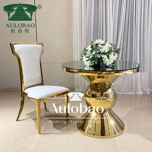 Table de gâteau de mariage de luxe en acier inoxydable doré avec dessus en verre - Product Image 4