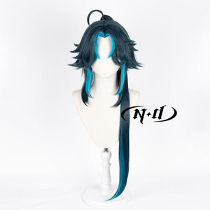 Perruque de <span class=keywords><strong>cosplay</strong></span> ND Genshin Impact <span class=keywords><strong>Xiao</strong></span> en fibre résistante à la chaleur, marron clair, avec filet en maille rose, taille de bonnet ajustable 130% - Product Image 3