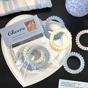Cheers Frosted Sea Salt Blue Telephone Cord Hair <b>Ties</b> Set Of 4 Elastic <b>Women</b> Casual Solid Color Hair Accessories - Product Image 4