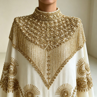 Robe de soirée maxi caftan lourde et élégante, ornée de perles, de luxe léger, coupe ample, pour femme