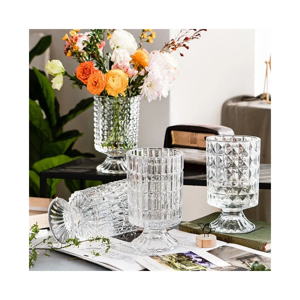 Relief hohe Füße retro leicht luxuriöses Glas Vase modern einfacher Stil durchsichtige Kristallvase