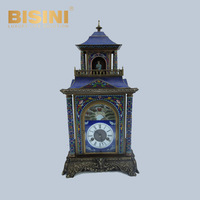 Horloge de table en cloisonné de luxe, cuivre plaqué or, motifs floraux classiques exquis, émail, horloge de bureau