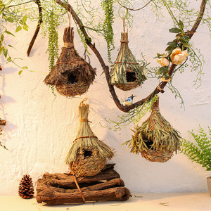 Herbe tissé nid d'oiseau tissu fait à la main créatif hibiscus herbe gourde oiseau maison jardin décoration nid pour animaux de compagnie - Product Image 1