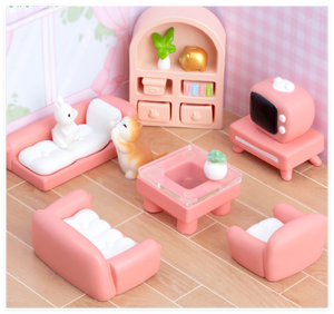 خزانة تلفزيون ثلاثية الأبعاد وردية اللون ، تلفزيون Teapoy ، ألعاب أطفال حديثة تصنعها بنفسك ، شخصيات حديقة ، أثاث منزل دمى مصغر - Product Image 3