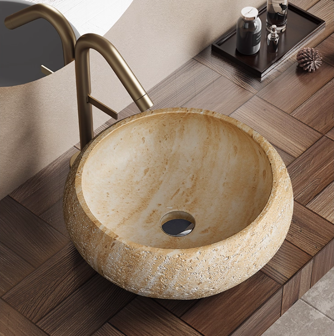 Yellow cave stone single basin