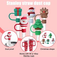 Ensemble d'accessoires de Noël mignons pour tasses : protège-pailles en silicone, décorations nœud et breloques de poignée, compatibles avec les gobelets de 30 et 40 oz avec poignée (tasse non incluse)
