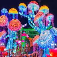 Grande lanterne interactive du festival Loy Krathong en soie en tissu à cadre métallique traditionnel chinois pour le ramadan et le nouvel an