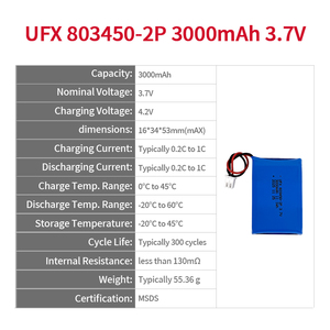 Batterie d'appareil photo Spot Goods 803450-2P, 3.7V 3000mAh, Li-Ion rechargeable, 16x34x53mm, 55.36g, température de fonctionnement -20~60°C - Product Image 2