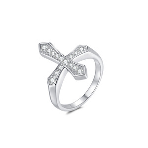 <b>Cross</b> Shape Paved Moissanite <b>Ring</b> S925 Sterling <b>Silver</b> Stackable Religious Promise Finger Jewelry Gift For Women Daily Wearing - Product Image 1