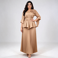Robe islamique deux pièces brodée de fleurs, taille peplum, jupe plissée, tenue de fête modeste islamique africaine