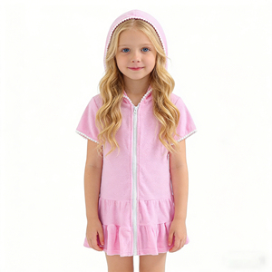 Copricostume da Bagno per Bambine in Spugna con Zip, Accappatoio da <span class=keywords><strong>Piscina</strong></span> e Spiaggia, Personalizzabile con Basso MOQ - Product Image 4