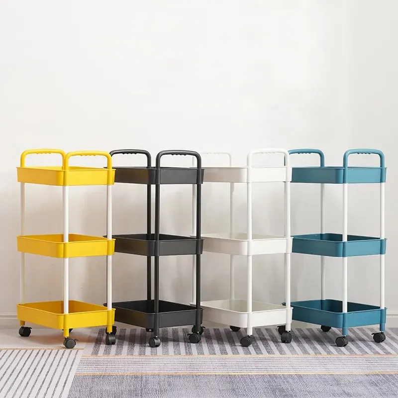 Alta Qualidade Rolling Utility Cart Cozinha Banheiro Storage Organizer 3 Tier Plastic Trolley Cart com Rodas