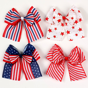 กิ๊บติดผมวันประกาศอิสรภาพอเมริกา ลายพิมพ์ทำมือ โบว์สองชั้น สำหรับเด็กผู้หญิง - Product Image 3