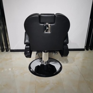 Contemporary Black Faux Leather Barber <b>Chair</b> <b>with</b> Adjustable <b>Footrest</b> and Hydraulic Pump Reclining Salon Furniture - Product Image 3