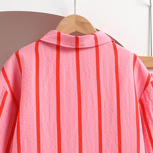 2025 adolescent printemps automne rose rouge rayé chemise pantalon évasé ensemble Offre Spéciale nouvelle mode filles tenue douce filles vêtements ensembles - Product Image 4