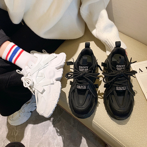 Fabricant de chaussures nouveau blanc <span class=keywords><strong>noir</strong></span> baskets à talons hauts femmes grosses chaussures Wedge sport femme printemps automne semelle épaisse dames baskets - Product Image 4