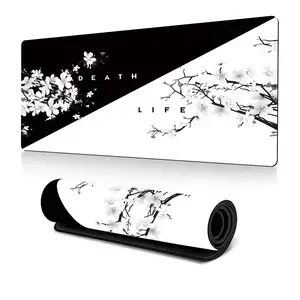 Mouse pad extra grande para Office Home Gamer, mouse pad de sublimação em flor de cerejeira preto e branco 600*300mm