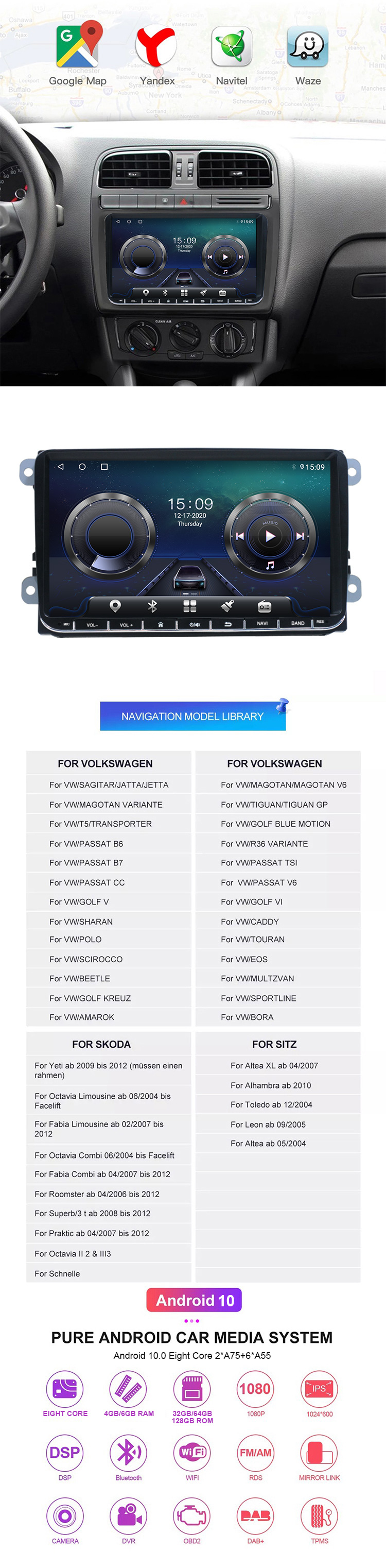 9 inch full touch radio android with Car GPS Navigation Wifi for VW/Jetta/Glof/POLO/Passat/Bora/Magotan/Sagitar car radio