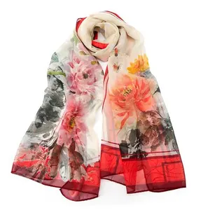 Custom Printed Women Luxury Silk Scarves Square Silk Chiffon Scarf with Logo