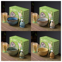 Kit de préparation de matcha de luxe avec glaçure de four, outils de cérémonie du thé japonais, bol en céramique, fouet et support, ensemble de matcha