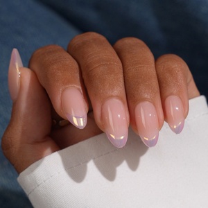 BTArtbox Short Almond Reusable Fake False <b>Nails</b> <b>Set</b> High Quality Wholesale Soft Gel French Tip Press on <b>Nails</b> with Glue - Product Image 1