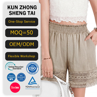 Shorts plissés en lin pour femme grande taille, taille élastique, bordure en dentelle, pour l'été et la plage, fabrication sur mesure, délai de livraison 15 jours