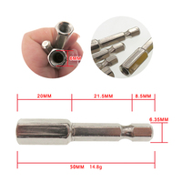 Tige de connexion M6 de 50 mm pour accessoires d'outils électriques avec tige de 6,35 mm, adaptateur hexagonal pour perceuses et polisseuses