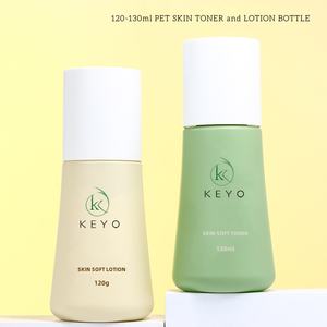 120ml-130ml Bouteille de lotion et de <span class=keywords><strong>toner</strong></span> pour la peau verte et <span class=keywords><strong>beige</strong></span> en forme de cône PET vide avec bouchon à vis blanc en gros - Product Image 2