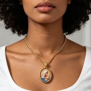 Collares al por mayor con colgante de acero inoxidable de la Virgen María y Sagrado Corazón, chapados en oro de 18k. - Product Image 1