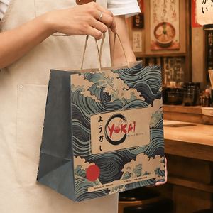 Custom Made Eco-Friendly Disposable Brown Kraft Paper Takeout Bag Your Own Logo for Restaurant <b>Japanese</b> Food Packaging - Product Image 6