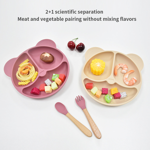 BPA-free không độc hại Silicone bé ăn thiết kế cổ điển trẻ em của đồ ăn và Bộ đồ ăn với hút BIB tấm bát - Product Image 5