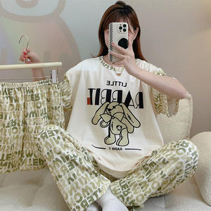 Wholesale High Quality Summer Short Sleeve Long Pants Women's Pajamas Set Comfortable <strong>Casual</strong> Loose Cartoon <strong>Home</strong> <strong>Wear</strong> - Product Image 3