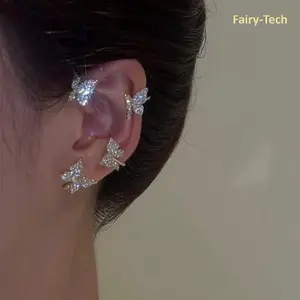 Diamond-encrusted butterfly earrings all-match fashion no piercing ear clips whole earring set cuff silver no piercing