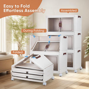 Armoire de rangement modulaire pliable à 4 niveaux en plastique moderne avec porte magnétique, design léger et portable, porte transparente pour entrepôt - Product Image 2