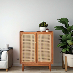 <span class=keywords><strong>Zapatero</strong></span> moderno de madera maciza con puerta de ratán <span class=keywords><strong>Color</strong></span> cereza muebles de sala de estar para apartamento pequeño almacenamiento en el hogar - Product Image 5
