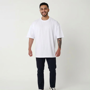 Camiseta de Manga Corta para Hombre, Corte Regular, 100% Algodón, de Lujo, Hombros Caídos, Cuello Redondo, Tallas Grandes - Product Image 1