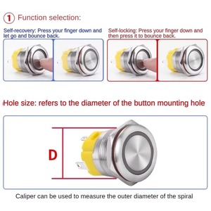 16mm cao hiện tại không thấm nước dẫn vòng chiếu sáng kim loại đẩy nút chuyển đổi xe sừng tạm thời tự thiết lập lại chuyển đổi có dây - Product Image 5