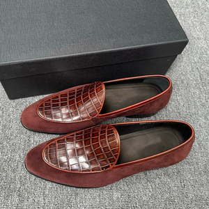 Men Italian Style Genuine Leather Midsole &amp; Outsole <strong>Croc</strong> Embossed <strong>Loafers</strong> Slip on Business Formal Dress Shoes - Product Image 4
