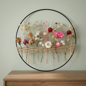 Corona de Flores Secas Redonda, Arte Decorativo Bohemio Hecho a Mano para Pared, Paquete Individual Sin Iluminación - Product Image 2
