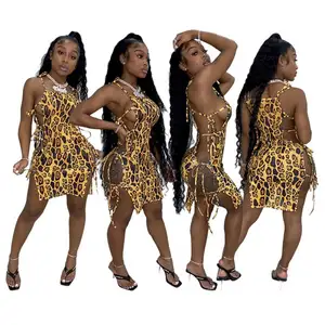 Новинка 2023, модное Дешевое Африканское традиционное платье и юбки, летние женские платья, сексуальное леопардовое Платье на шнуровке с открытой спиной