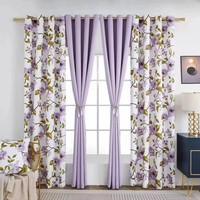 Rideaux de salon imperméables jaunes et bleu marine à motif floral uni avec œillets