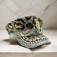 Chapeaux de Capitaine Personnalisés à Paillettes Noires et Dorées à Carreaux, avec Serpent en Strass et Pointes, pour Festivals, Soirées, Plage et Activités de Plein Air, Vente en Gros, MOQ 3