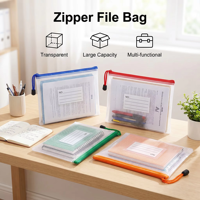 Bolsa de Archivo Transparente con Cierre de Gran Capacidad, Directo de Fábrica, Bolsa Multifuncional con Cierre de Malla para Almacenamiento de Papelería y Juguetes