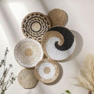 Décoration d'intérieur espagnole Plateau en jonc <span class=keywords><strong>de</strong></span> mer Art moderne mural pour maison Grand panier plat Chambre à coucher confortable Décoration provinciale française - Product Image 6