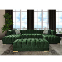 Pinzhi Home Design américain moderne Tissu de velours vert Salon Canapé sectionnel de luxe en forme de U Chaise longue rembourrée